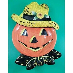 Halloween Jack-O-Lantern Scarecrow Pumpkin Candy Dish Vintage Kaldun & Bogle